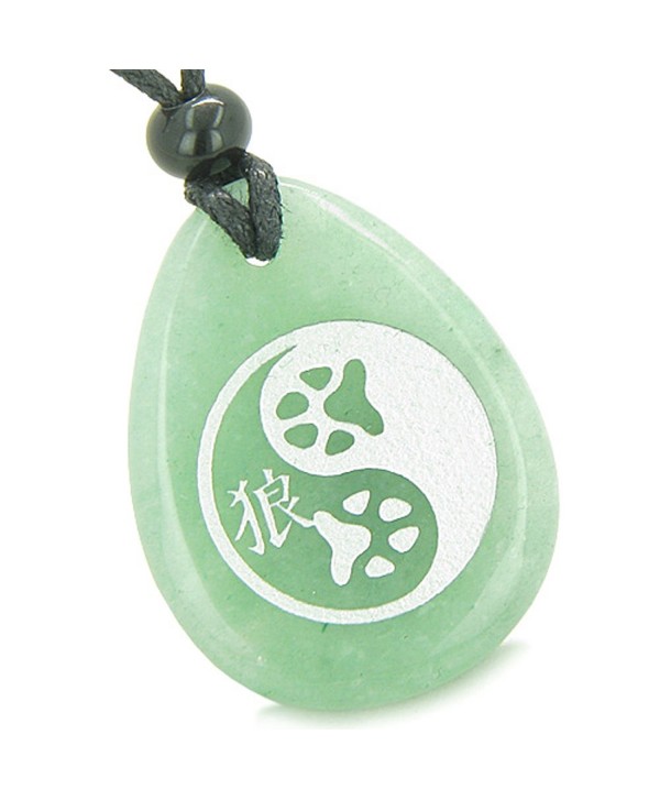 Amulet Wolf Paw Yin Yang Magic Kanji Good Luck Green Quartz Pendant Necklace - CH11BCRJPA7