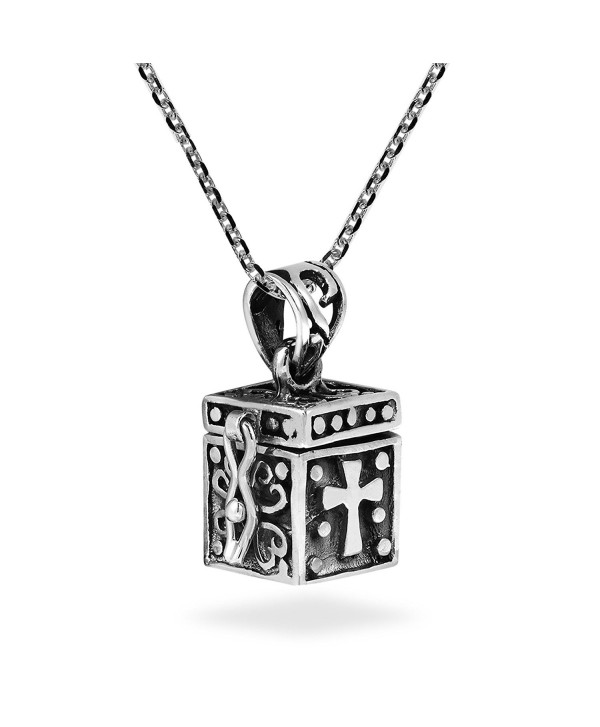 Christian Prayer Box Locket .925 Sterling Silver Necklace - CV12O3XFA7A