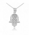 Fine 925 Sterling Silver CZ-Accented Heart Filigree-Style Hamsa Pendant Necklace - C011PTLU3VN