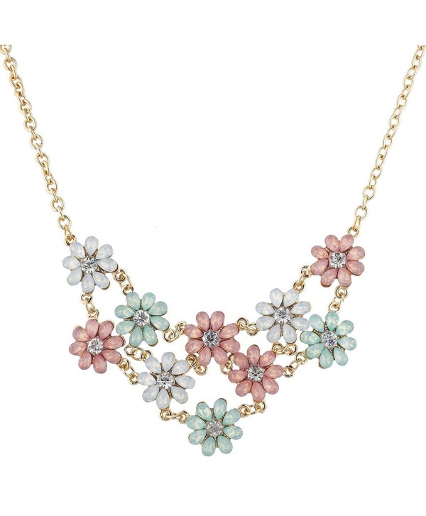 Lux Accessories Gold Tone Opal Crystal Rhinestone Flower Statement Necklace - CD183WX3CXK