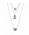 Lux Accessories Silvertone Crystal Pink Breast Cancer Awareness Layered Necklace - CR1878RXANK