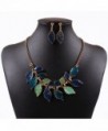 Leaves Jewelry set Golden Oil Drop Twisted Handmade Vintage Earrings Necklace - Blue - CV11MO5PSXP