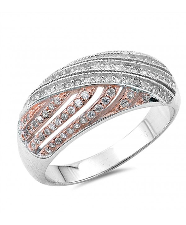 Rose Gold-Tone Vintage Clear CZ Cute Ring .925 Sterling Silver Band Sizes 5-10 - CF12JBXGXJZ