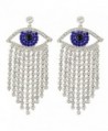 EVER FAITH Women's Austrian Crystal Evil Eye Tassel Curtain Chandelier Earrings Silver-Tone - Blue - CA11QKZNOTF