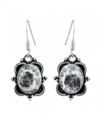 Dendrite Silver Earrings Sterling Jewelry - Dendrite Opal - CF182LQL22H