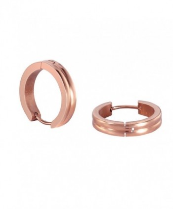 Stainless Steel Rose Gold Rounded Small Hoops Earrings for Womens Sensitive Ears - Rose gold - CX187R3LGR9