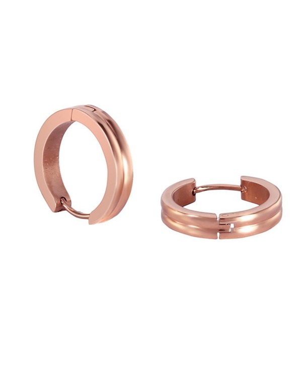 Stainless Steel Rose Gold Rounded Small Hoops Earrings for Womens Sensitive Ears - Rose gold - CX187R3LGR9