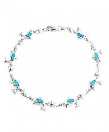 Bling Jewelry Synthetic Blue Opal Inlay Nautical Dolphin Link Bracelet Sterling Silver - C111JVORF65