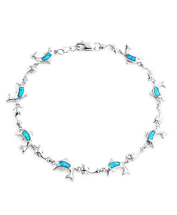 Bling Jewelry Synthetic Blue Opal Inlay Nautical Dolphin Link Bracelet Sterling Silver - C111JVORF65