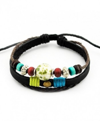 Victoria Echo Handmade Colorful Multi Stand Beads Braided Leather Wrap Bracelet Adjustable - green - C812JD47UQ7