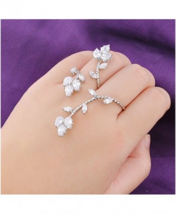 Dnswez Leaf Shape CZ Cubic Zirconia Cluster 2 Finger Ring Adjustable Size for Women Girl - C812DKPBZST