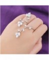 Dnswez Leaf Shape CZ Cubic Zirconia Cluster 2 Finger Ring Adjustable Size for Women Girl - C812DKPBZST