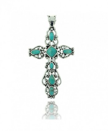 925 Oxidized Sterling Silver Decorative Gemstone Cross Pendant - Turquoise - CY11LBFTG5F