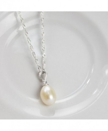 Merdia S925 Sterling Silver Drop Shape Pendant Necklace w/6.5mm Diameter Cultured Created Pearl - CD11EFCY5SJ