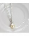 Merdia S925 Sterling Silver Drop Shape Pendant Necklace w/6.5mm Diameter Cultured Created Pearl - CD11EFCY5SJ