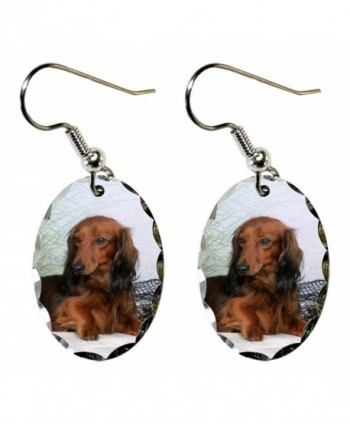 Canine Designs Dachshund Scalloped Edge Oval Earrings - CH117521FOX