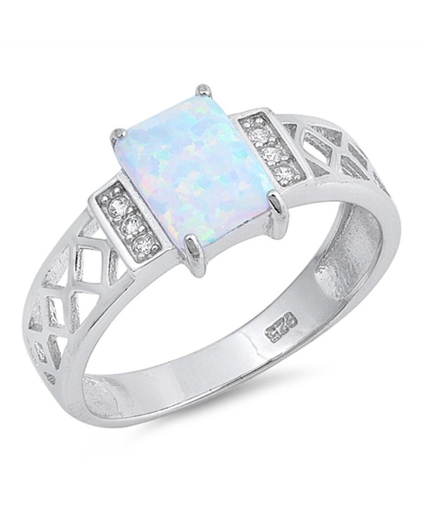 Rectangle White Simulated Opal Filigree Ring New .925 Sterling Silver Band Sizes 5-10 - C112O3BRX1G