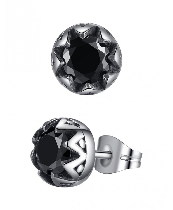 Aoiy Stainless Steel Flora Round Cubic Zirconia Unisex Stud Earrings - Black - CB12EGBT9Q1