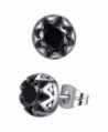 Aoiy Stainless Steel Flora Round Cubic Zirconia Unisex Stud Earrings - Black - CB12EGBT9Q1