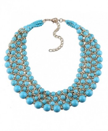 Weaving Turquoise Beads Statement Choker Necklaces for Women Blue Color Prow Jewelry - CG120TWJ871