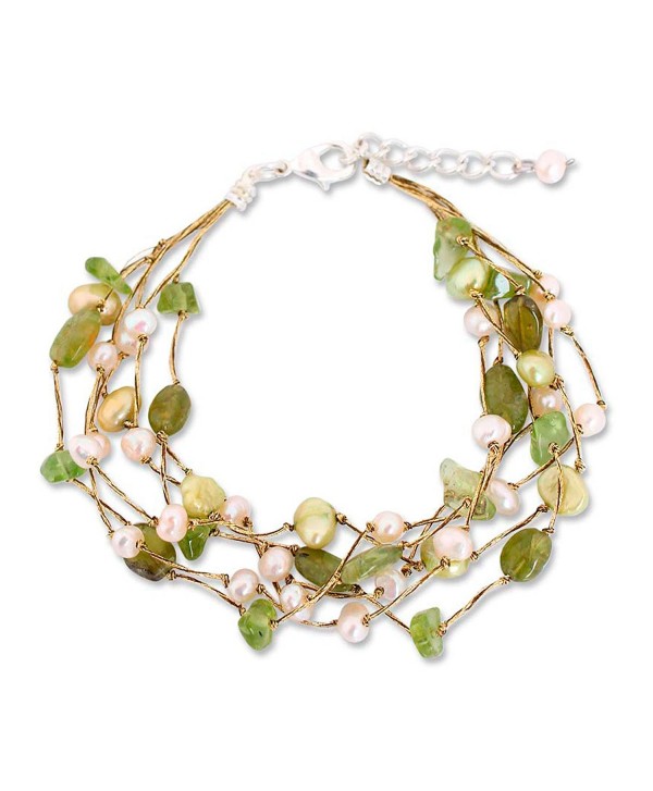 NOVICA Multi-Gem Peridot Cultured Freshwater Pearl Silver Plated Beaded Bracelet 'Cloud Forest' - CL11G3W6S7F