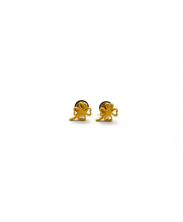 Chelsea Jewelry Basic Collections Clover Leaf Shaped Stud screw-back Earrings - Yellow Gold - CV12EE0BFQ1