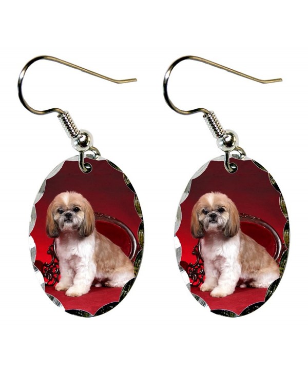 Canine Designs Shih Tzu Scalloped Edge Oval Earrings - CR117522ROZ