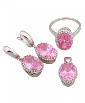 Pink Topaz 925 Sterling Silver Pendants/Ring/Earrings womens Pink Morganite Jewelry Set size 6 7 8 9 S278 - C912N8Y4FXZ