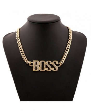 Lanue Women's Rhinestone Gold Plated Punk Necklace Letters Pendant Statement Necklaces - CW182ONKROD