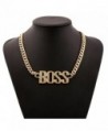 Lanue Women's Rhinestone Gold Plated Punk Necklace Letters Pendant Statement Necklaces - CW182ONKROD