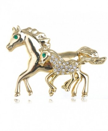 Alilang Golden Tone Clear Rhinestones Mom Dad Baby Horse Pony Brooch Pin - CE114V6A7CL