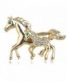 Alilang Golden Tone Clear Rhinestones Mom Dad Baby Horse Pony Brooch Pin - CE114V6A7CL