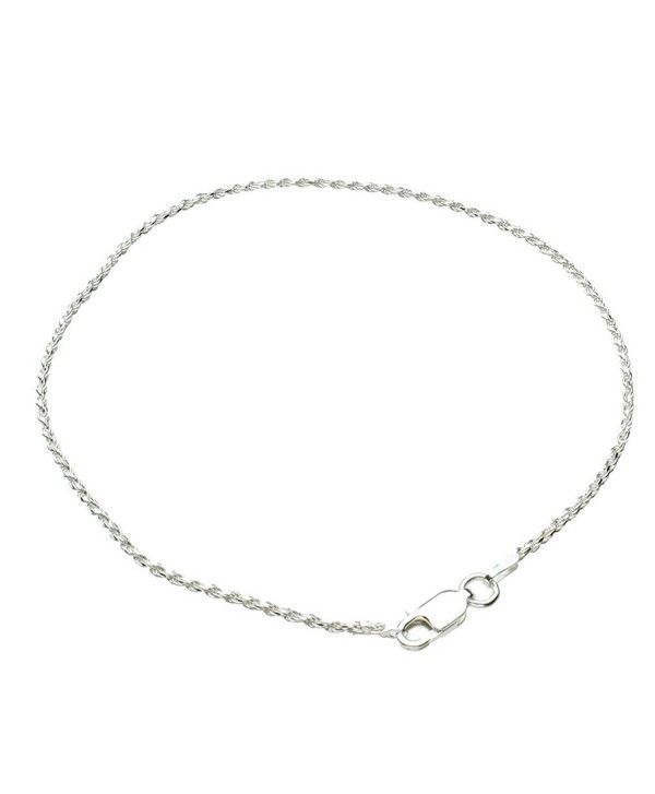 Sterling Silver 1.5mm Diamond-Cut Rope Nickel Free Chain Anklet Italy - C817YEUNT0Q