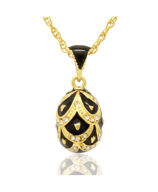 MYD Jewelry Hand Enameled Pretty Russian Faberge Style Crystal Easter Egg Pendant Necklace - Black - CY12G98JLFN
