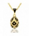 MYD Jewelry Hand Enameled Pretty Russian Faberge Style Crystal Easter Egg Pendant Necklace - Black - CY12G98JLFN