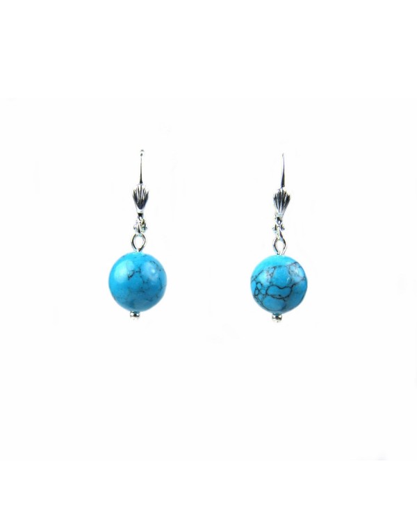 Composed Blue Turquoise Round Bead Leverback Earrings Assembled in the U.S.A. - CJ12JK96FVV