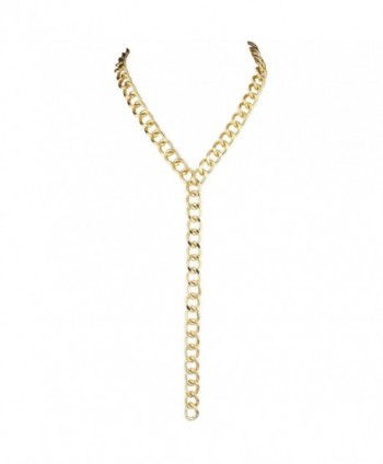 Lux Accessories Goldtone Heavy Curb Chain Y Shaped Necklace - C712LQ1P4QN