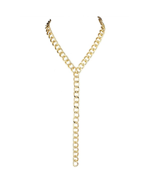 Lux Accessories Goldtone Heavy Curb Chain Y Shaped Necklace - C712LQ1P4QN