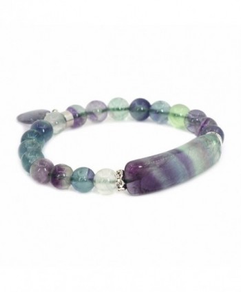 Justinstones Gem Semi Precious Gemstone Love Heart Charm Stretch Beaded Bracelet Unisex - Fluorite - C512NA57EOK