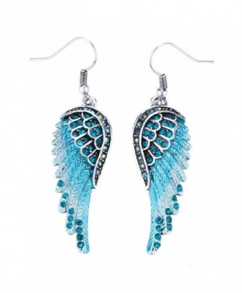 Szxc Jewelry Women's Crystal Angel Wings Dangle Earrings Biker Jewelry - blue - C417YG5877Q