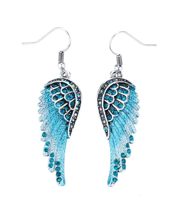 Szxc Jewelry Women's Crystal Angel Wings Dangle Earrings Biker Jewelry - blue - C417YG5877Q