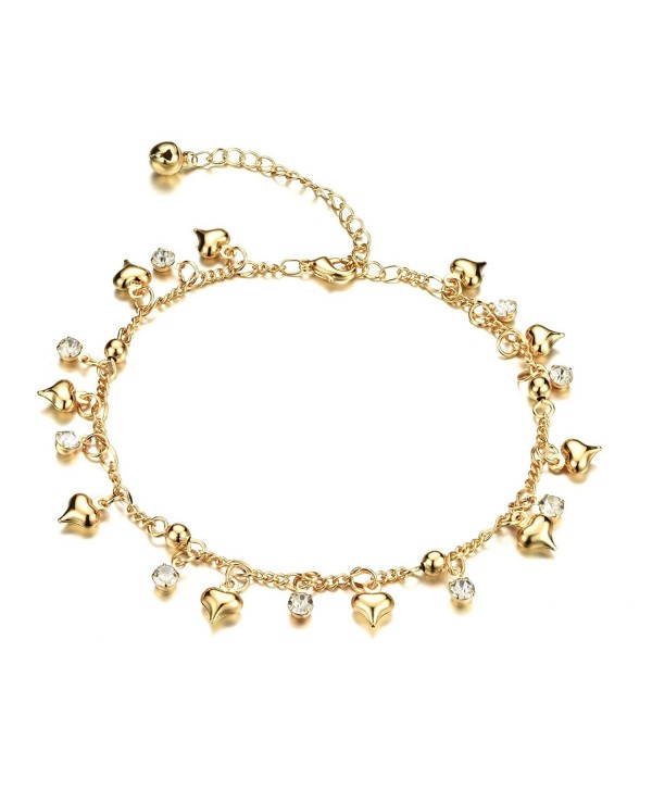 Fate Love Jewelry Women's 18k Gold Plated Crystal Small Bell Foot Chain Anklet Adjustable Fit 8" to 10.2" - CL12HDBOCBN