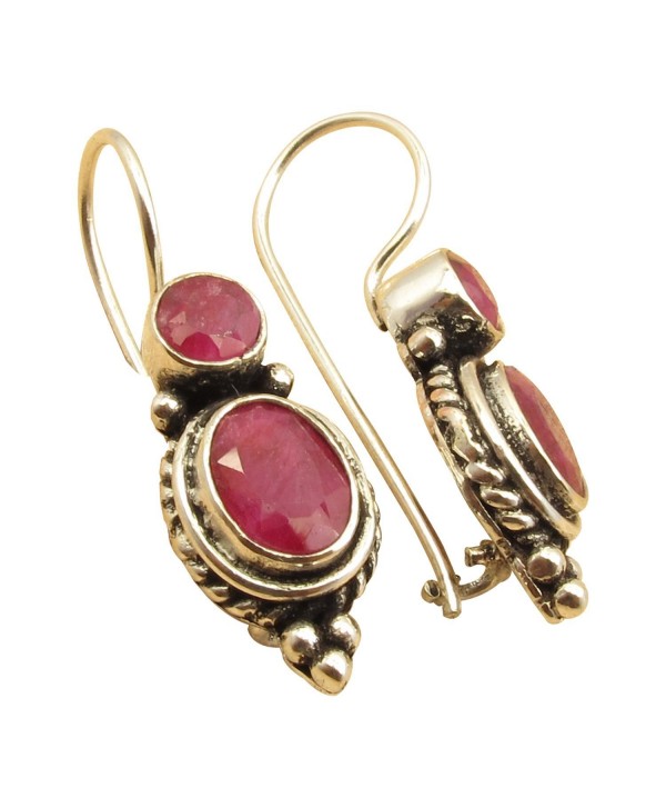 925 Sterling Silver Plated Red RUBY 2 Gemset July Birthstone Vintage Style Earrings 2.9 cm Brand New - CF184UIY7AW