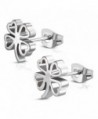 Stainless Steel Four Leaf Clover Shamrock Love Heart Cut-Out Stud Post Earrings - Silver - C1189ASAU2K