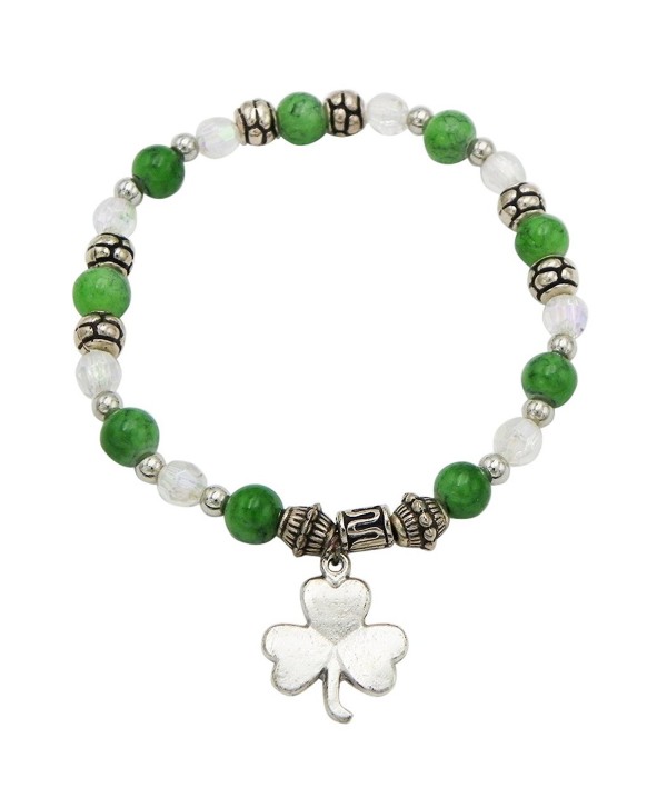 Rosemarie Collections Women's St Patrick's Day Irish Beaded Stretch Bracelet with Charm - C2187LTUMXD