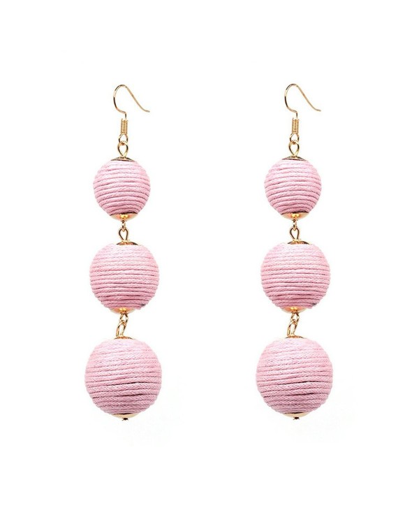 JG Thread Ball Dangle Earrings Women Soriee Drop Earrings Beaded Ball Ear Drop - Pink - CX1853GOMMS