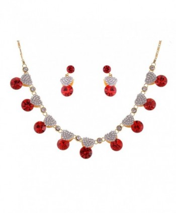 Alilang Valentine Ruby Red Love Heart Swarovski Crystal Rhinestones Necklace Earring Set - CW116N07X3F