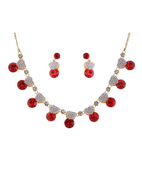 Alilang Valentine Ruby Red Love Heart Swarovski Crystal Rhinestones Necklace Earring Set - CW116N07X3F