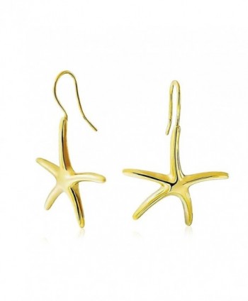 Bling Jewelry Nautical Dancing Starfish Dangle Wire Earrings Gold Plated Brass - CG11CZFS6V5