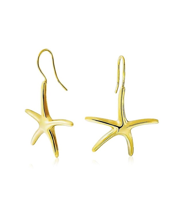 Bling Jewelry Nautical Dancing Starfish Dangle Wire Earrings Gold Plated Brass - CG11CZFS6V5